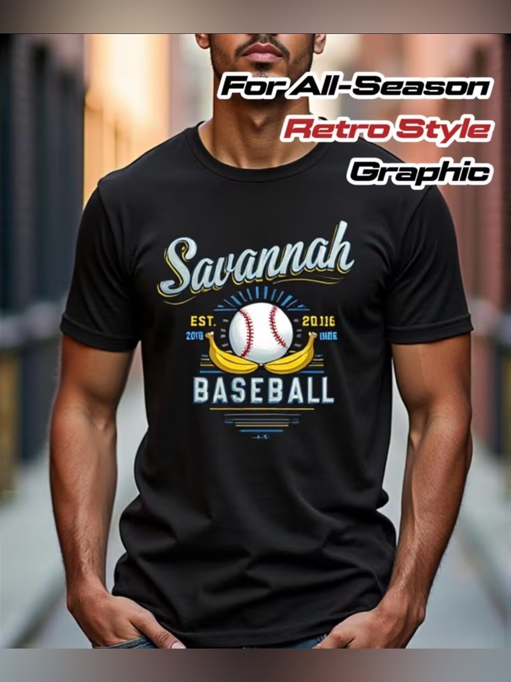 Savannah Banana Baseball Retro Graphic T-Shirt - Black L